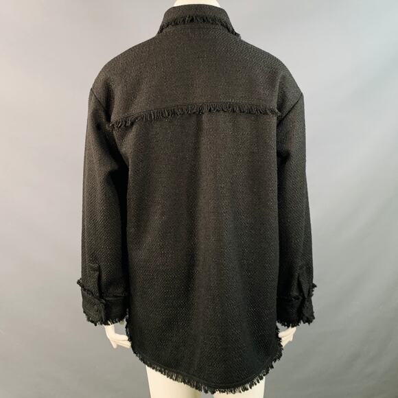 APPARIS Size XL Black Polyester Tweed Patch Pockets Fringed Coat - Picture 4 of 8